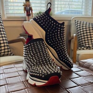 Christian Louboutin Black Sneakers with Silver Spikes